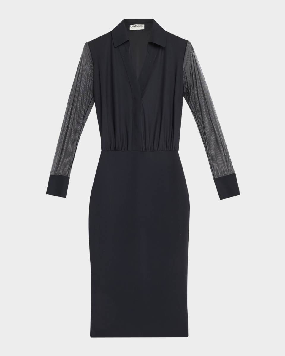 Illusion-Sleeve Bodycon Dress